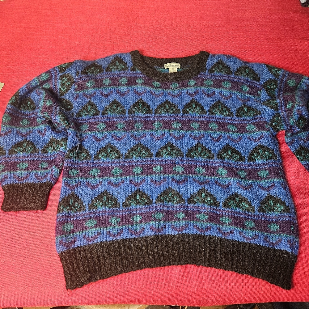 Vtg Gallagher Men’s Retro 90’s Purple Geometric Print Mohair Blend Sweater Large